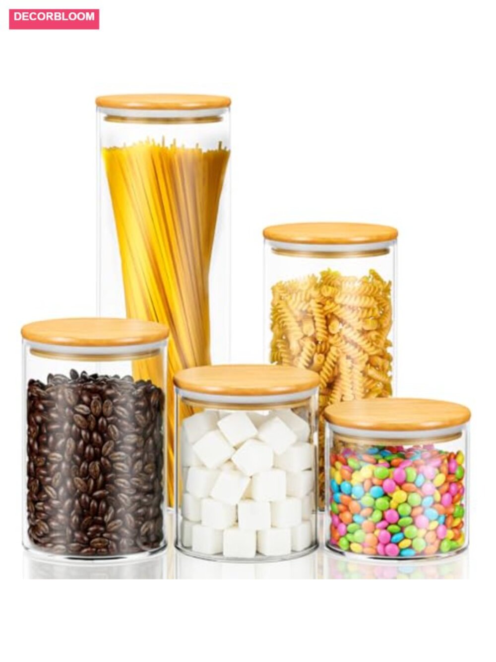Airtight Glass Food Storage Containers with Bamboo Lids, 5-Pack Pantry
